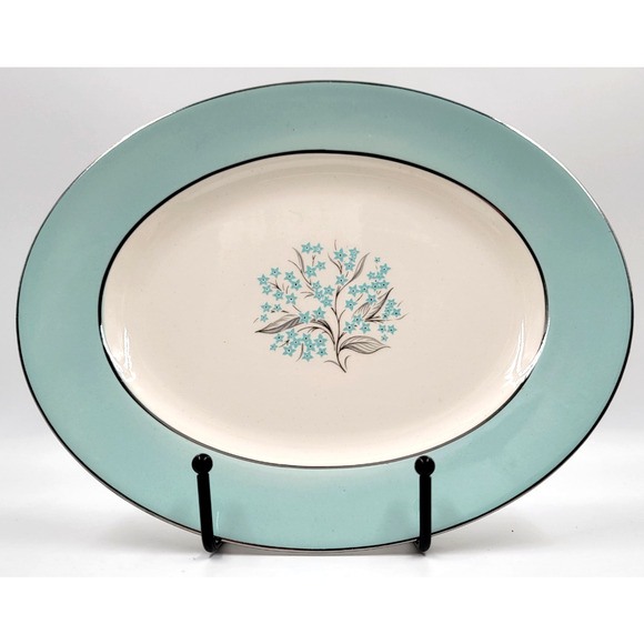 Sevron Blue Lace 9" Serving Platter with Platinum Silver Trim 1950's Mid Century - Picture 4 of 6